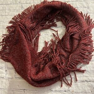TICKLED PINK BURGUNDY WITH SILVER METALLIC FRINGE INFINITY SCARF O/S